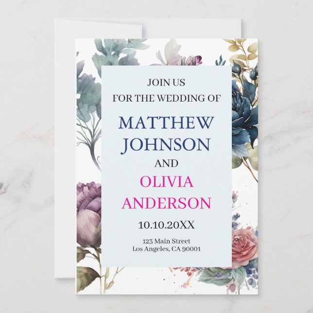 Floral Slate Mood Wedding Invitation  (Front)