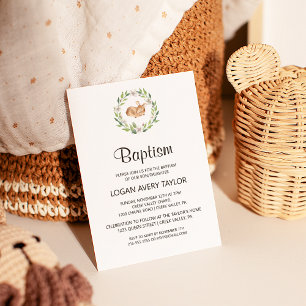 Floral Sleeping Deer Baptism Invitation