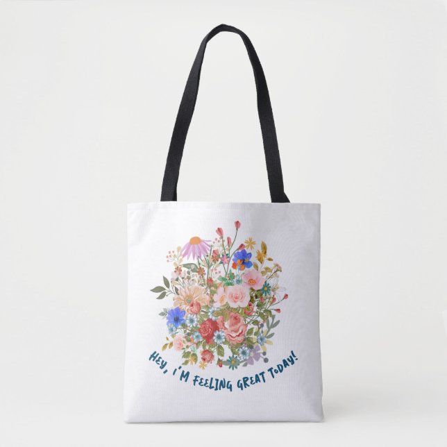 Floral & Slogan Graphic Tote Bag (Front)