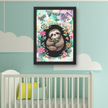 Floral Sloth Love Grows Here