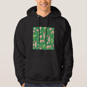 Floral Sloth On Green Hoodie