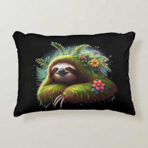 Floral Sloth Pillow - Relaxing Rainforest Pillow 