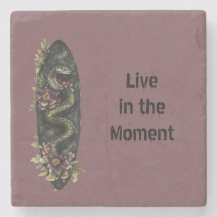 Floral Snake Black Floral Surf Board Personalized Stone Coaster