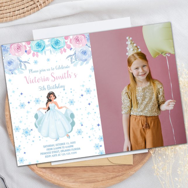 Floral Snow Falk Princess Birthday Invitation (Floral Snow Falk Princess Birthday Invitation)