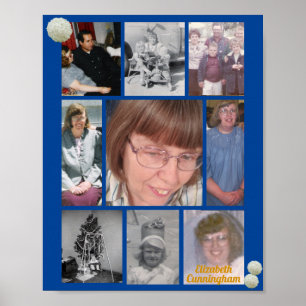 Floral Snowballs Loving Memory 9 Photo Memorial  Poster