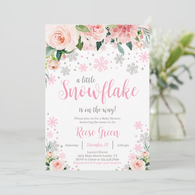  Floral Snowflake Baby Shower Invitation (Standing Front)