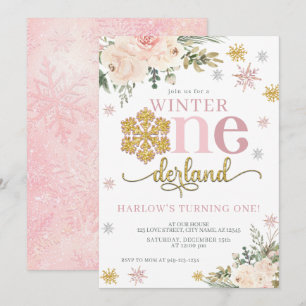Floral Snowflake ONEderland 1st Birthday Invitation
