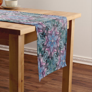 Floral Snowflake Pink Blue Green Short Table Runner