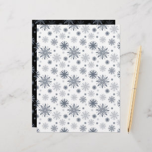Floral Snowflake White and Black Scrapbook Paper