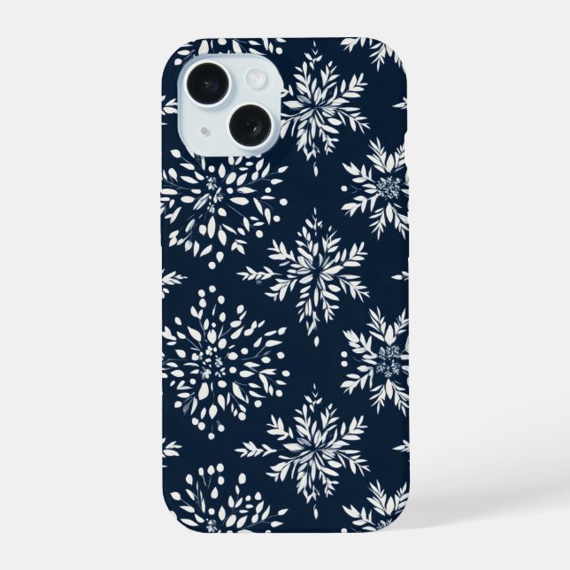 Floral Snowflakes Pattern iPhone 15 Case (Back)