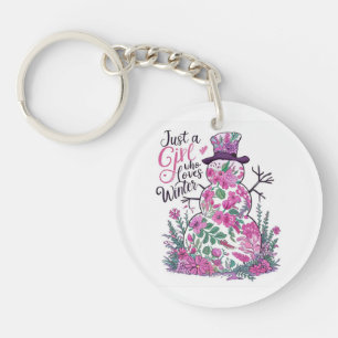 Floral Snowman : Just a Girl Who Loves Win Keychain