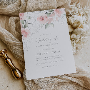 Floral Soft Blush Pink Wedding Invitation