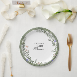 Floral Soft Green Lush Green Baby Shower Paper Plate