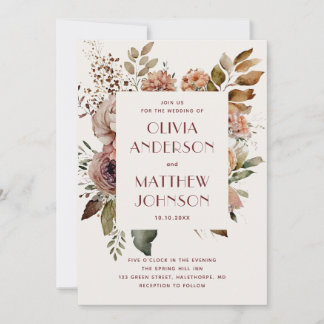 Floral Soft Ivory Wedding + QR | Watercolor Boho Invitation
