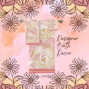 Floral Soft Pastel Pink with Words Bath Towel Set
