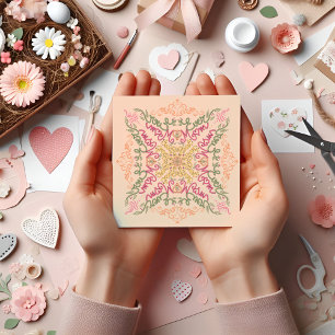 Floral Soft peach kaleidoscopic Script Best Mom  Card