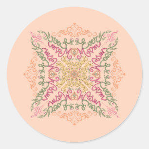 Floral Soft peach kaleidoscopic Script Best Mom  Classic Round Sticker