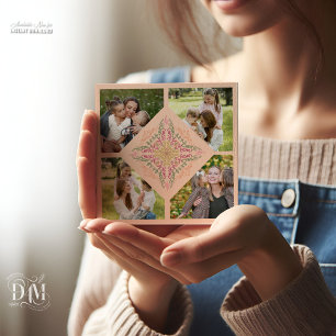 Floral Soft peach kaleidoscopic Script Best Mom Holiday Card