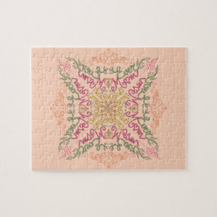 Floral Soft peach kaleidoscopic Script Best Mom  Jigsaw Puzzle