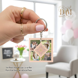 Floral Soft peach kaleidoscopic Script Best Mom  Keychain