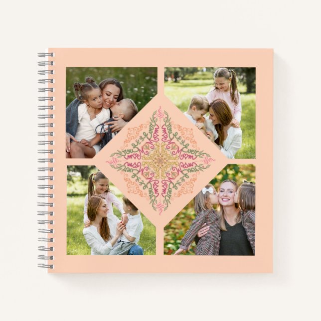 Floral Soft peach kaleidoscopic Script Best Mom  Notebook (Front)