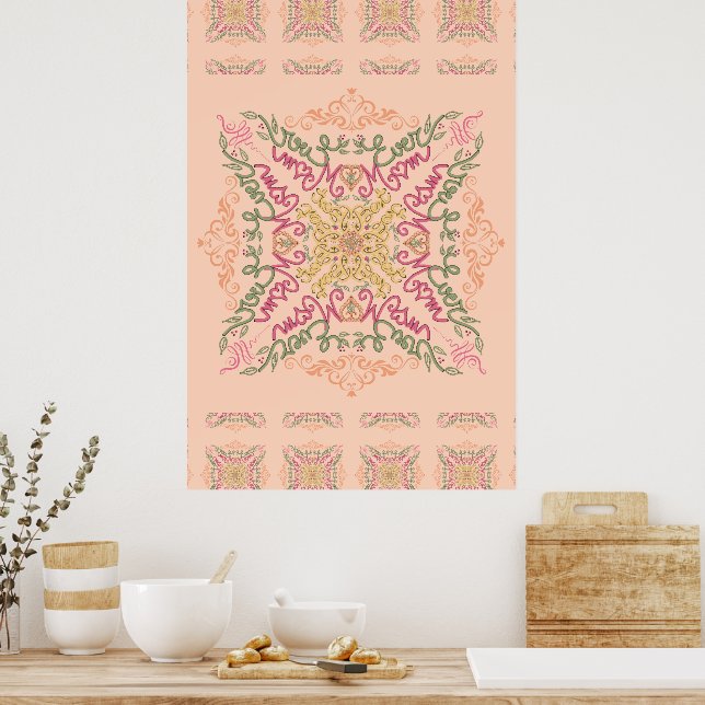 Floral Soft peach kaleidoscopic Script Best Mom  Poster (Kitchen)