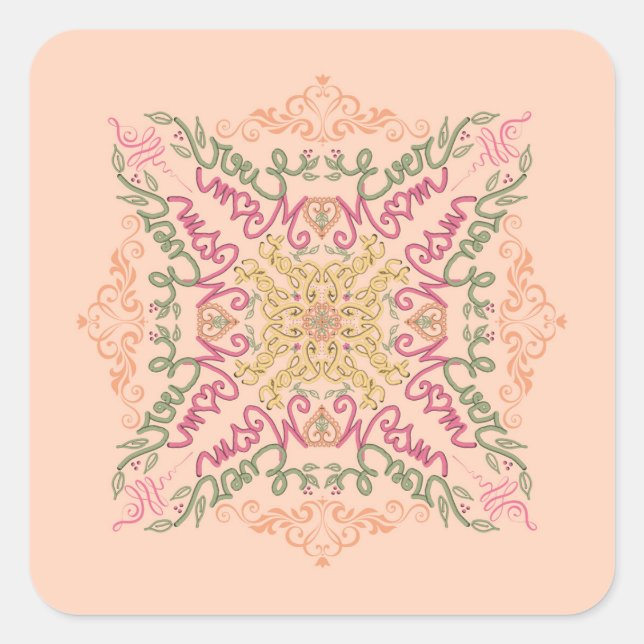 Floral Soft peach kaleidoscopic Script Best Mom  Square Sticker (Front)