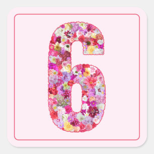 Floral Soft Pink Month Number 6 Square Sticker