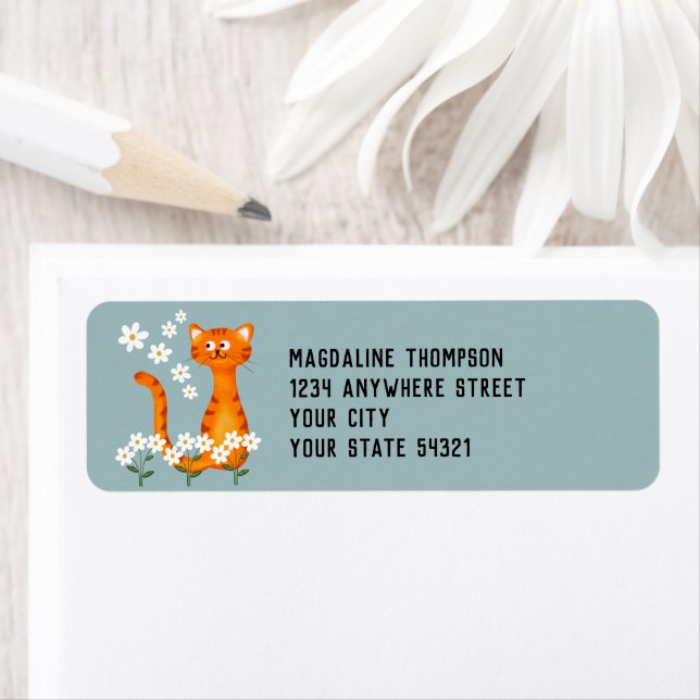 Floral Soft Turquoise Orange Chat Adresse de retou (En situation)