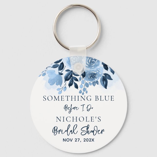 Floral Something Blue Before I Do Bridal Shower Keychain (Front)
