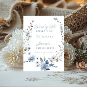 Floral Something blue before i do Bridal Shower Pedestal Sign