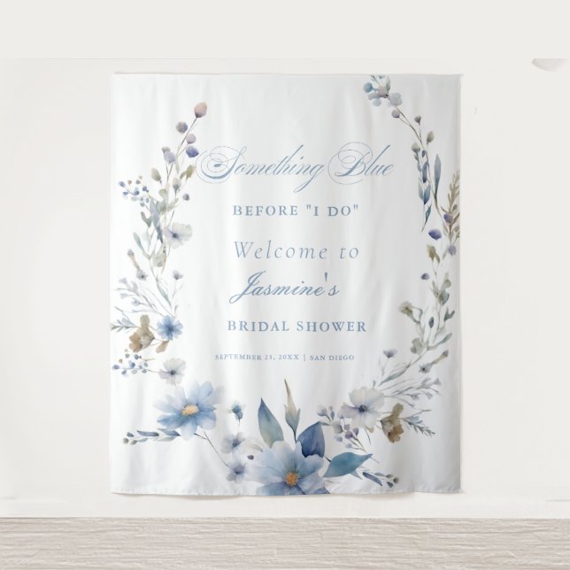 Floral Something blue before i do Bridal Shower Tapestry (Front)