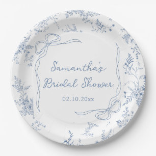 Floral Something Blue Bow Bridal Shower Paper Plate