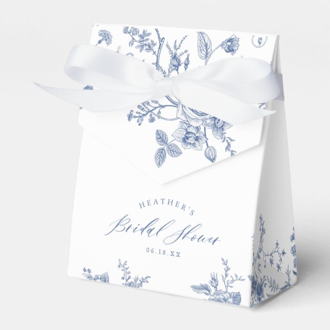 Floral Something Blue Bridal Shower Favor Box (Front Side)