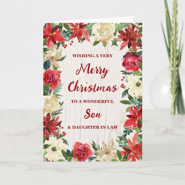 Floral Son & Daughter in Law Merry Christmas Card (Front)