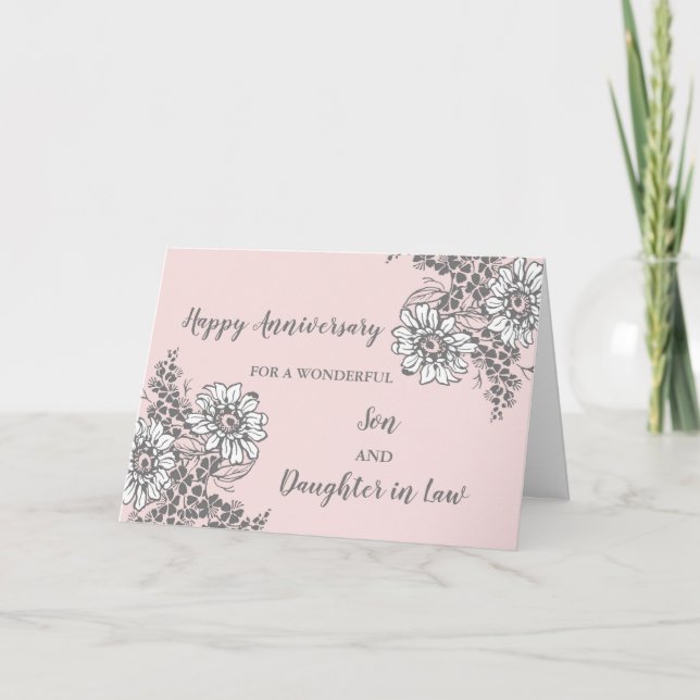 Floral Son & Daughter in Law Wedding Anniversary Card (Front)