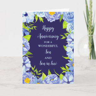 Floral Son & Son in Law Wedding Anniversary Card