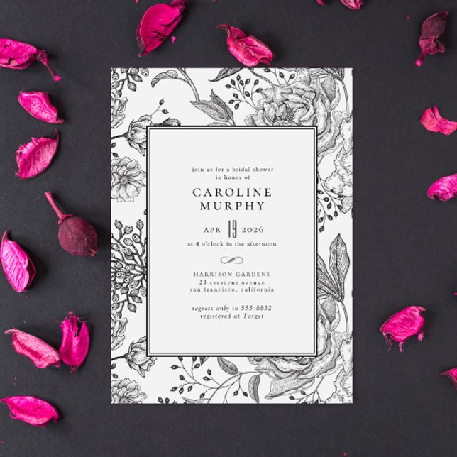 Floral Sophisticated Black Elegant Bridal Shower Invitation (Creator Uploaded)