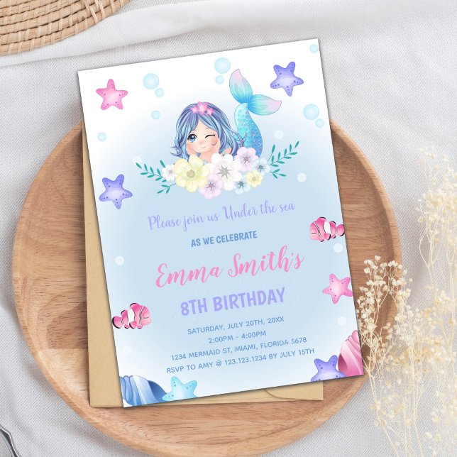 Floral sous les invitations de sirènes de mer (Floral Under the sea Mermaid Invitations)