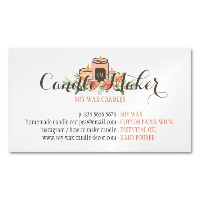 Floral Soy Wax Candle Handmade Customizable Magnetic Business Card (Front)