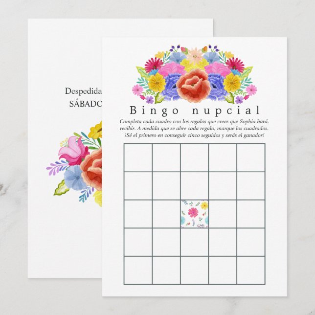 Floral Spanish Fiesta Bridal Shower Bingo (Front/Back)