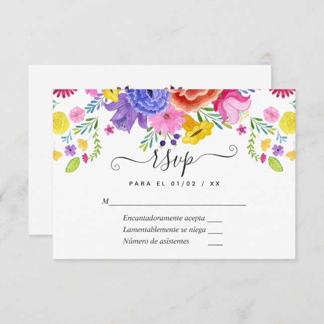 Floral Spanish Fiesta Quinceañera RSVP Card (Front/Back)