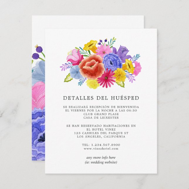 Floral Spanish Fiesta Wedding Guest Details Enclosure Card (Front/Back)
