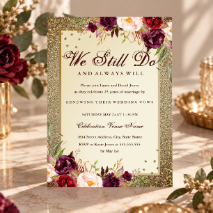 Floral Sparkle Gold Vow Renewal Anniversary Invitation