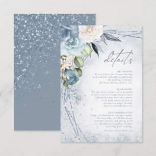 Floral Sparkles Wedding Details Dusty Blue ID889 Enclosure Card