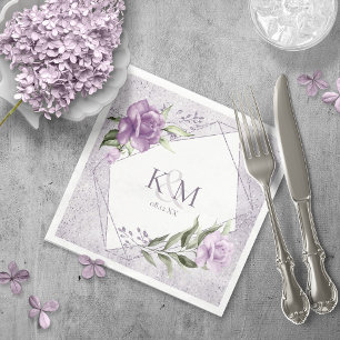 Floral Sparkles Wedding Initials Mauve ID889  Napkin