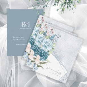 Floral Sparkles Wedding RSVP Dusty Blue ID889 Card