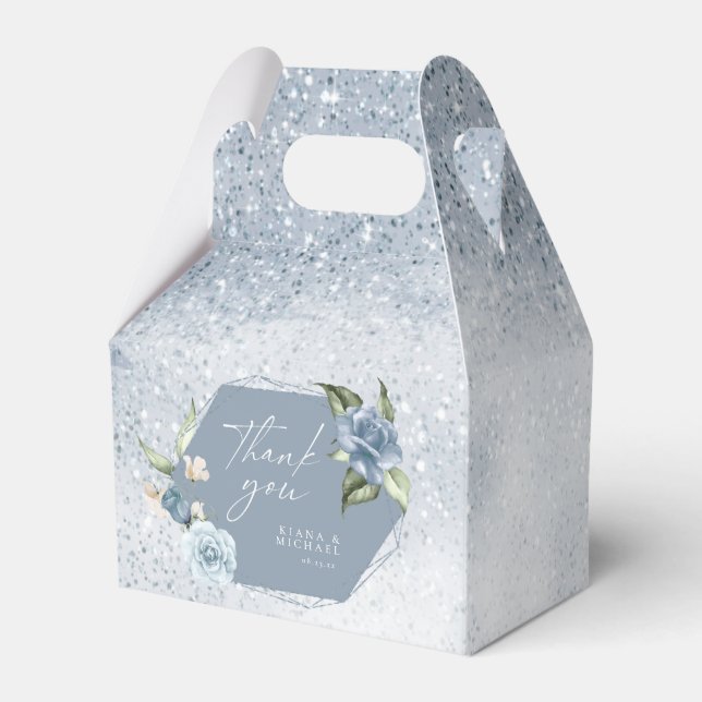 Floral Sparkles Wedding Thank You Dusty Blue ID889 Favor Box (Front Side)