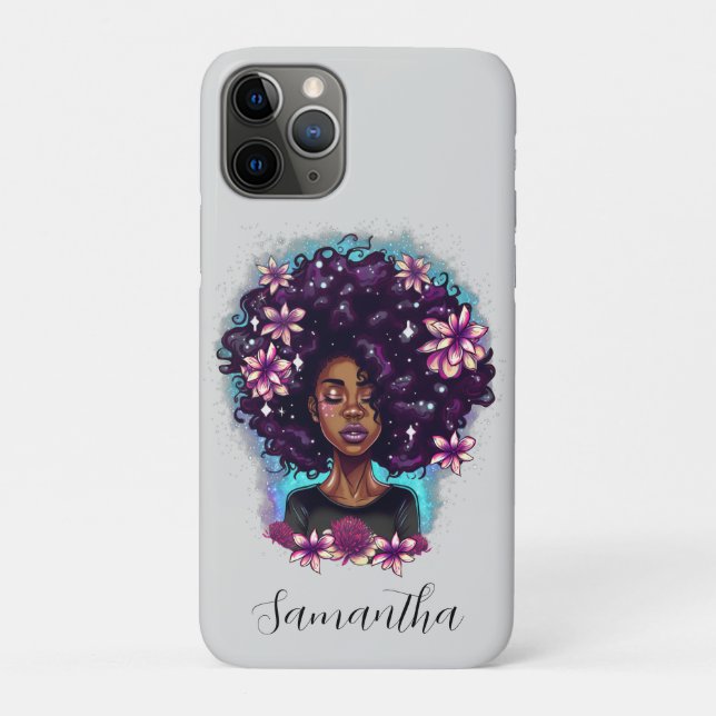 Floral Sparkling Afro Woman Case-Mate iPhone Case (Back)