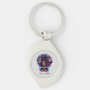 Floral Sparkling Afro Woman Keychain